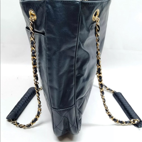 Chanel Navy Blue Lambskin Quilted Gold Chain Tote Bag - Picture 4 of 10